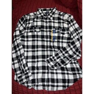 GEORGE Men's Plaid Button Down Long Sleeve Classic Fit Black/White Shirt. Size L